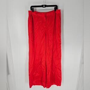 J Crew Collection Red Satin Crepe Full Length Wide Leg Pants 14